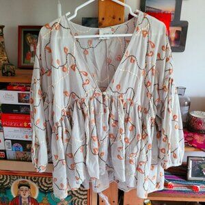 Alysi embroidered flounce smock top silk blend - M